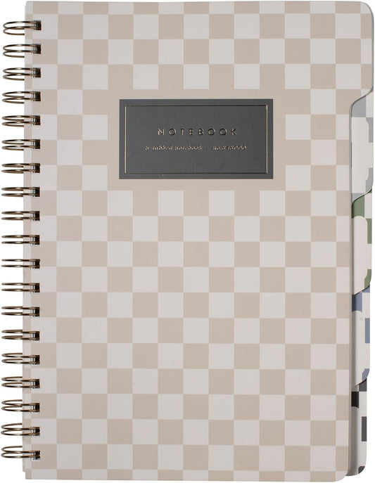 Fringe Studio Large Tab Notebook,"Neutral Checks", Flexible Paperback Cover, 5 Subject/Die-Cut Dividers, 7.25" X 10", 180 Lined Pages, Multicolor (343PA002FSC)
