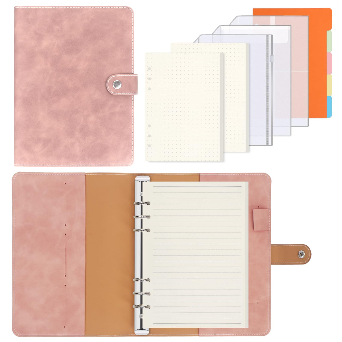 FYY A5 Binder Refillable Planner Notebook 6 Ring, Brown