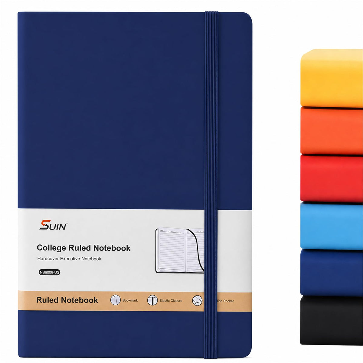 SUIN A5 Hardcover Lined Journal Notebook, Black, 1 Pack, 200 Pages