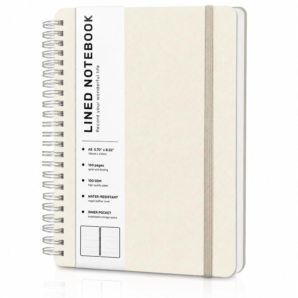 Lined Spiral Notebook for Women, A5 College Ruled Leather Spiral Journals