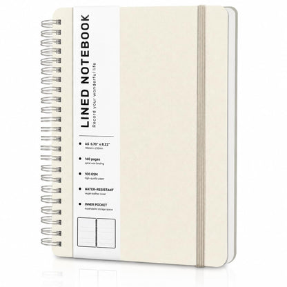 Lined Spiral Notebook for Women, A5 College Ruled Leather Spiral Journals