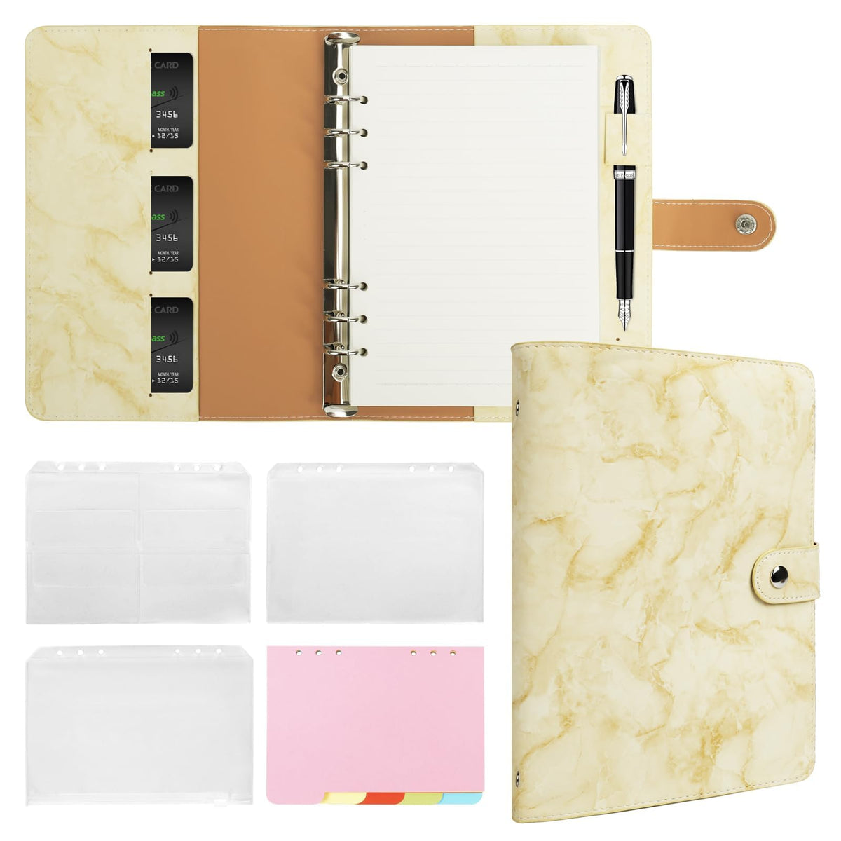FYY A5 Binder Refillable Planner Notebook 6 Ring, Brown