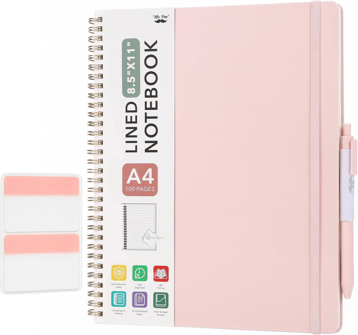 Mr. Pen- Lined Spiral Journal Notebook, 8.5"x11", 100 Pages, Blush