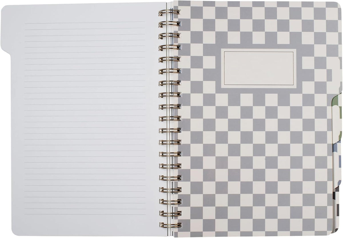Fringe Studio Large Tab Notebook,"Neutral Checks", Flexible Paperback Cover, 5 Subject/Die-Cut Dividers, 7.25" X 10", 180 Lined Pages, Multicolor (343PA002FSC)