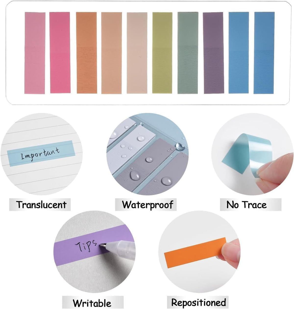 Lysas 1200 Pcs Morandi Sticky Tabs, Translucent Book Tabs Page Markers