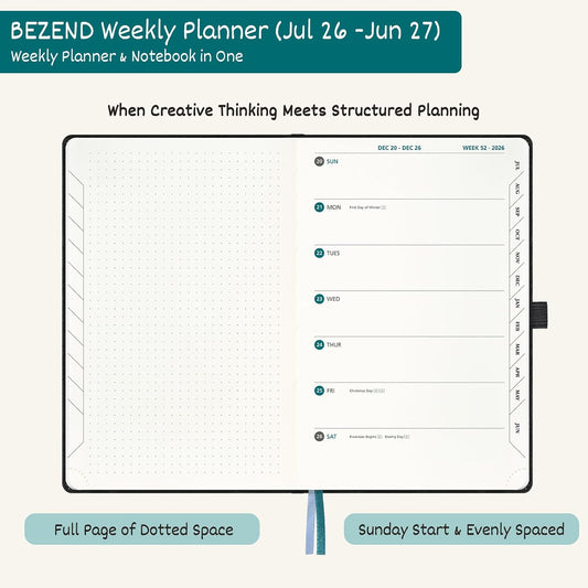 BEZEND 2026 2027 Planner Weekly Monthly (A5 5.5"x8.5") Dot-Grid Journal