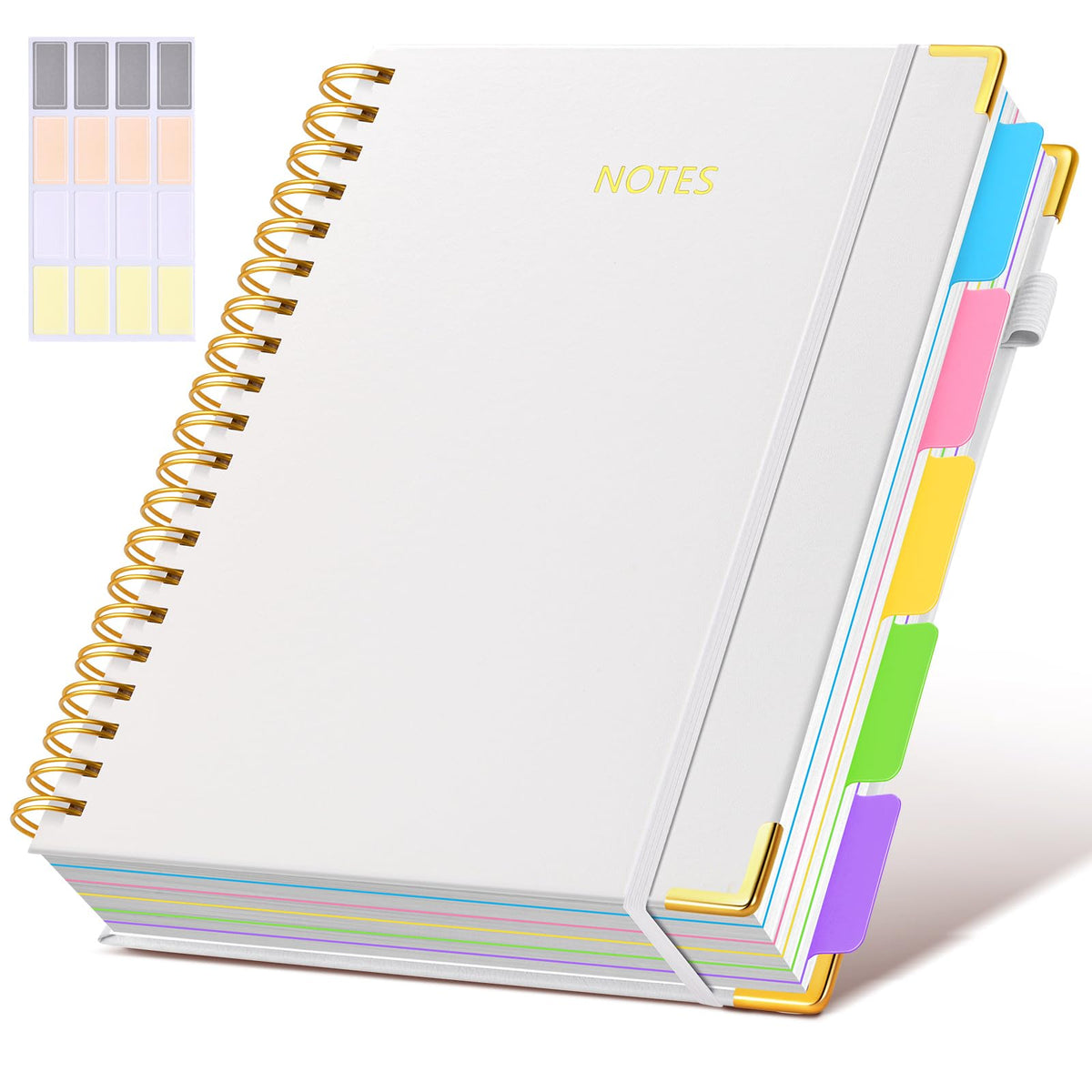 Hardcover Spiral Notebook journal with Removable Dividers Tabs, 300 Pages Leather 5 Subject Notebook College Ruled, 8"x10" Large B5 Notebooks for Work School Note taking, Lined Journal for Women,Pink