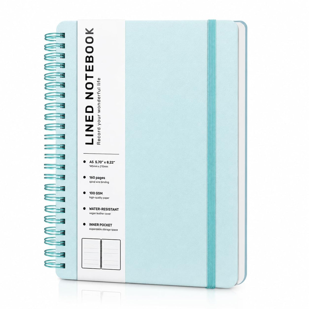 Lined Spiral Notebook for Women, A5 College Ruled Leather Spiral Journals