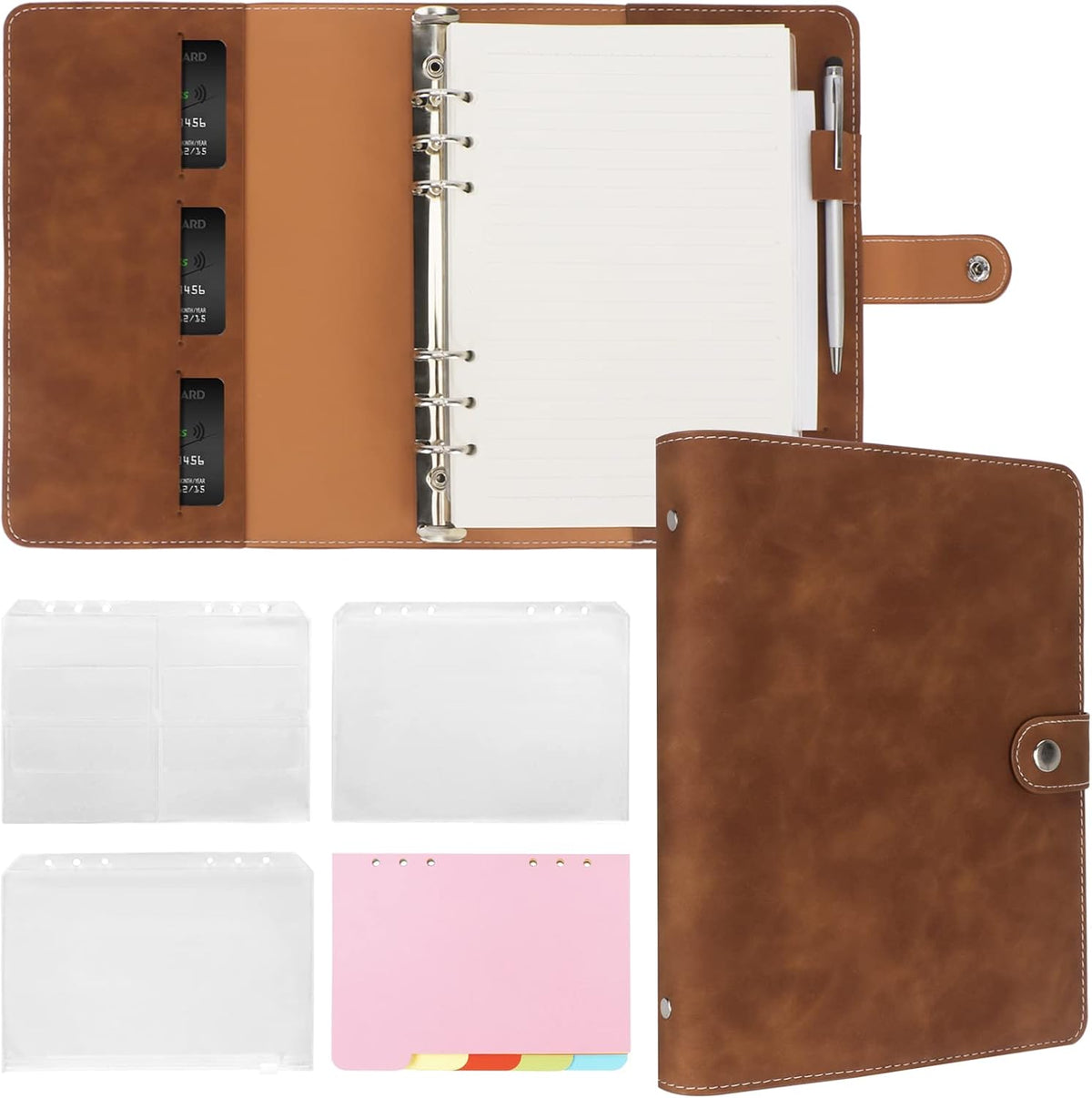 FYY A5 Binder Refillable Planner Notebook 6 Ring, Brown