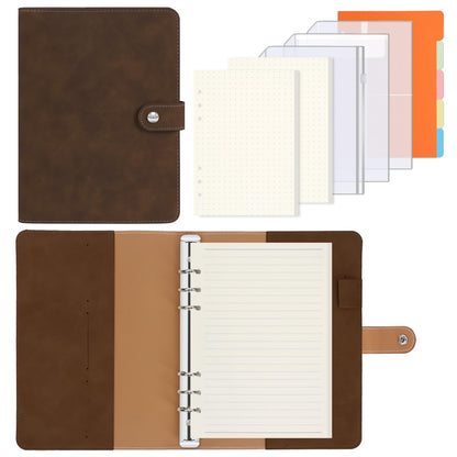 FYY A5 Binder Refillable Planner Notebook 6 Ring, Brown
