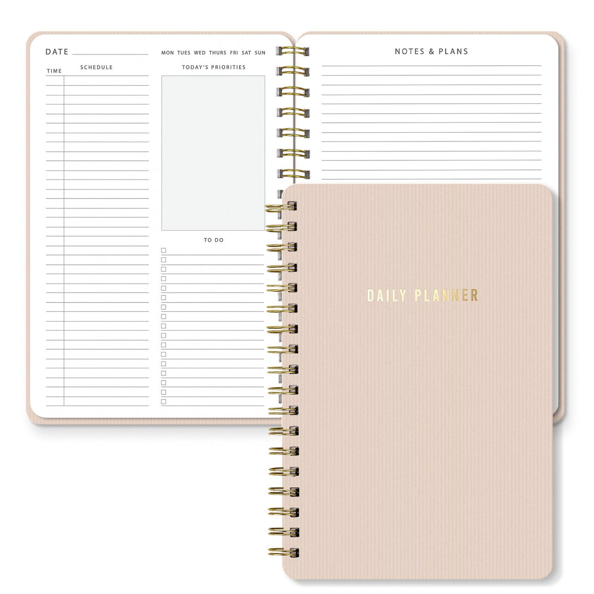 Sweetzer & Orange Daily Planner Notebook – Undated Two-Page Daily Layout with Hourly Schedule, To-Do List, Priorities, and Notes – 6.5" x 9.5" Spiral Bound Productivity Organizer – 160 Pages