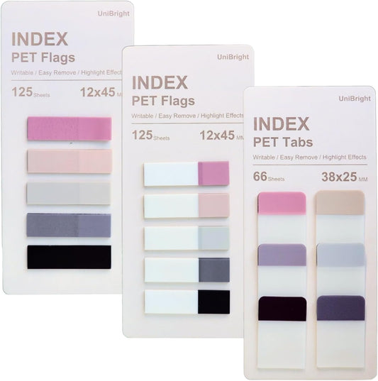UniBright 316 Pcs Sticky Tabs for Books, Transparent Writable Page Markers, Repositionable Bible Sticky Notes with Strong Adhesive, Morandi Colors, Multiple Sizes for Office School Home
