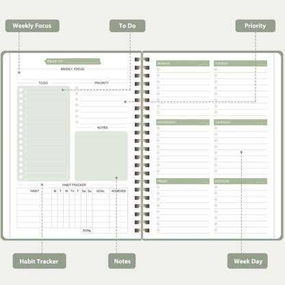 Undated Weekly Planner, Weekly To Do List Notebook, Daily Planner