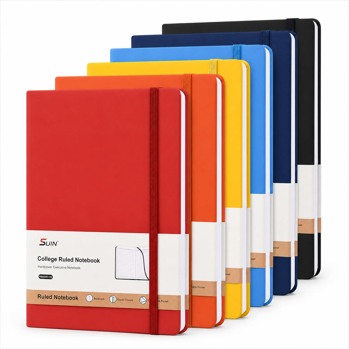 SUIN A5 Hardcover Lined Journal Notebook, Black, 1 Pack, 200 Pages