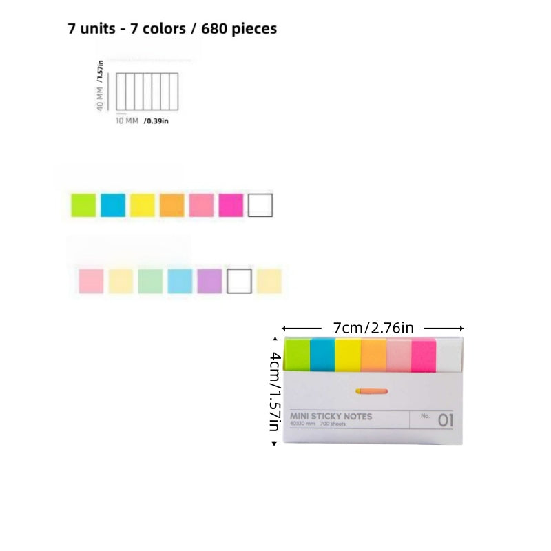 680pcs Sheets of Mini Colorful Sticky Note Index Strips. Self-Adhesive Page Marking Strips. Office Document Page Marking Stickers