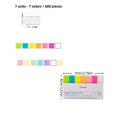 680pcs Sheets of Mini Colorful Sticky Note Index Strips. Self-Adhesive Page Marking Strips. Office Document Page Marking Stickers
