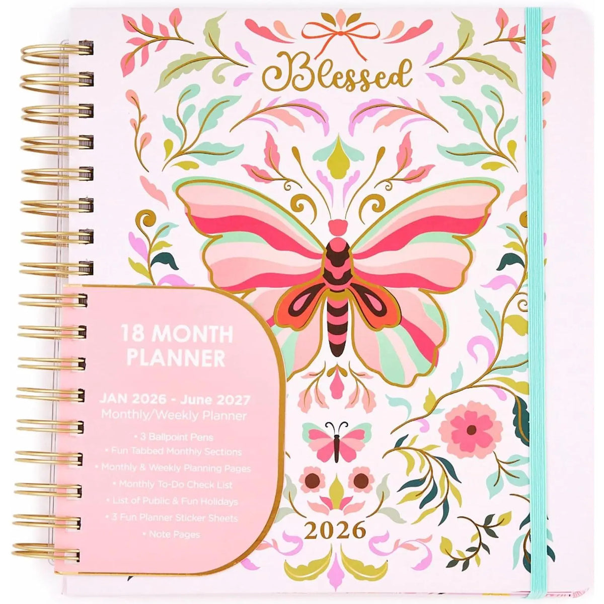 18 Month Hard Cover Planners/Calendars 10" x 10", January 2026 - June 2027 - Daily, Weekly & Monthly Organizer with Pens, Stickers, and a Sturdy Cover - Blessed