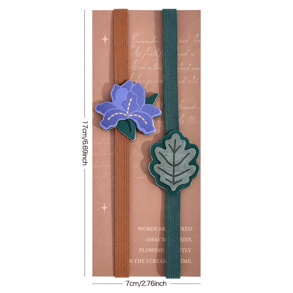 Pack of 2 Secure Page Holder & Closure Straps Cute Elastic Book Bands & Page Markers Flowers Leaves for Journals, Notebooks, Planners, Hardcover Books, Reading Aid and Lovely Accessories for Book Lovers