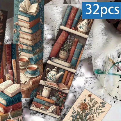 A Set of 32 Vintage Book-Themed Bookmarks, Featuring a Retro Coffee And Teapot Design That Adds a Lively Touch to Your Pages. Each Bookmark Is Unique And Beautifully Crafted