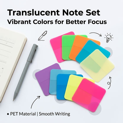 100 Sheets Transparent Sticky Notes, 5 Packs Random Color PET Self-Adhesive Memo Pad, Translucent Notes for Reading Highlighting, Book Annotation, Office School Supplies