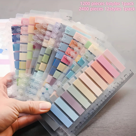 1200pcs Bible Sticky Notes Set, Self Adhesive Labels, Transparent Index Labels, Fluorescent Tabs, Morandi Colors, Reusable, with Ruler, Bookmarks, Page Markers, Book Accessories, Office Supplies