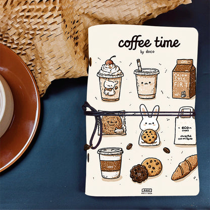 Leather Bound Notebook with Lanyard 80 Sheets Ideal Halloween Gift for Party Hosts with Coffee, cookies, bunny, bag, bread