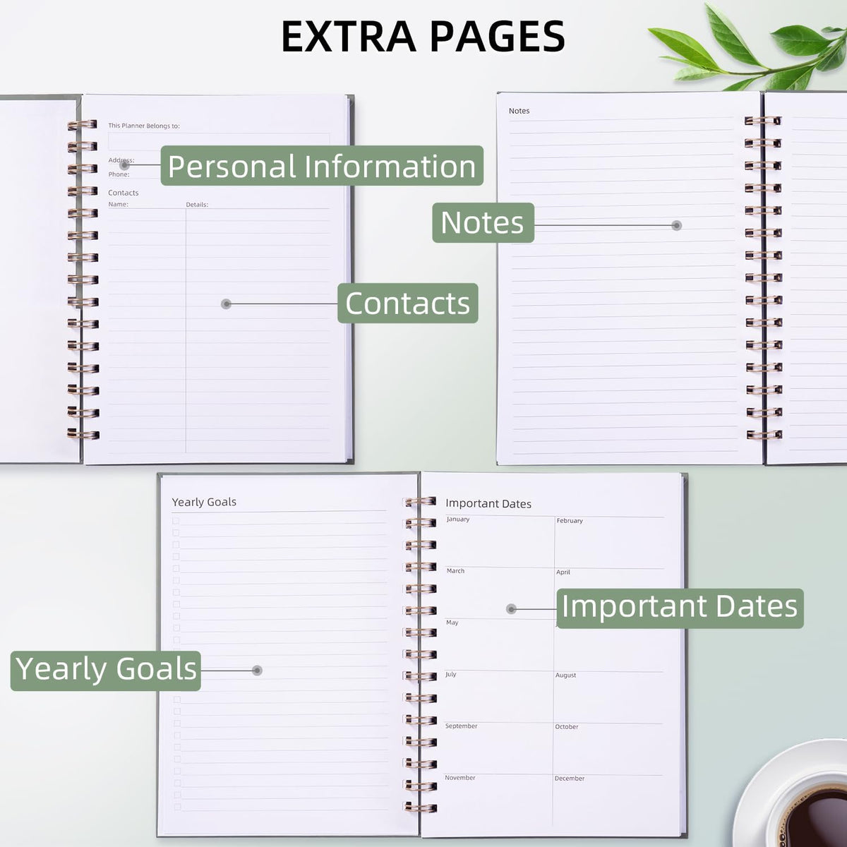 Undated Weekly and Monthly Planner Spiral Bound, Weekly Goals Notebook