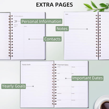 Undated Weekly and Monthly Planner Spiral Bound, Weekly Goals Notebook