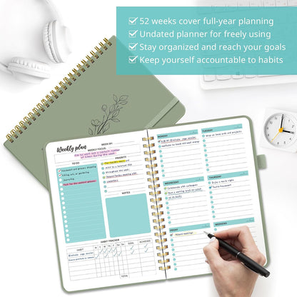 Taja Undated Weekly Planner, To Do List Notebook with Habit Tracker, A5
