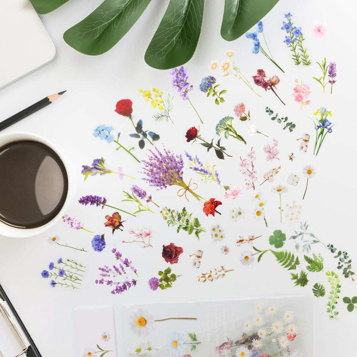 160Pcs Natural Flower Stickers for Scrapbooking,Self-Adhesive Transparent Flower Stickers Scrapbook Supplies Journaling Supplies for Adult Card Making Letters DIY Water Bottle Cards Decoration
