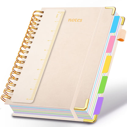 Hardcover Spiral Notebook 8"x10" Journal Notebook with Tabs and Removable Dividers 300 Pages 5 Subject Notebook College Ruled, Faux Leather Spiral Bound Notebook for Women School Work (Blue)