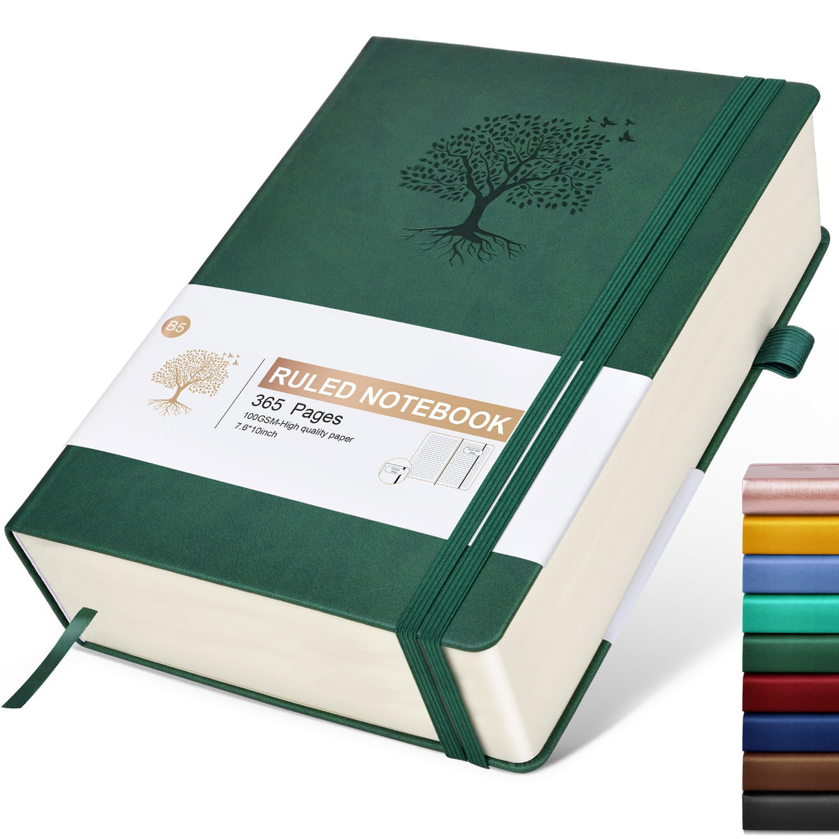Lined Journal Notebook -365 Pages A5 Thick Journals for Writing Ruled Notebook, Hardcover Leather Journal for Women Men Daily Journal Notebook for Work, Note Taking, 100Gsm Lined Paper( 5.75'' X 8.38'' Green)
