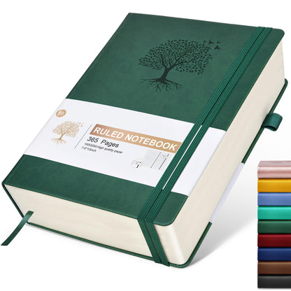 Lined Journal Notebook -365 Pages A5 Thick Journals for Writing Ruled Notebook, Hardcover Leather Journal for Women Men Daily Journal Notebook for Work, Note Taking, 100Gsm Lined Paper( 5.75'' X 8.38'' Green)