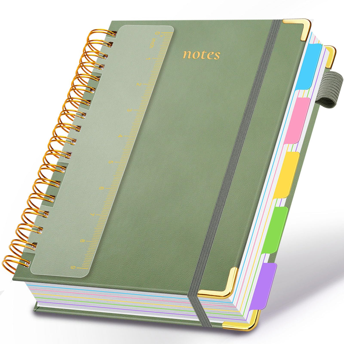 Hardcover Spiral Notebook 8"x10" Journal Notebook with Tabs and Removable Dividers 300 Pages 5 Subject Notebook College Ruled, Faux Leather Spiral Bound Notebook for Women School Work (Blue)
