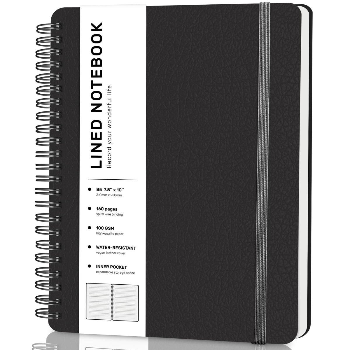 Lined Spiral Notebook for Women, A5 College Ruled Leather Spiral Journals
