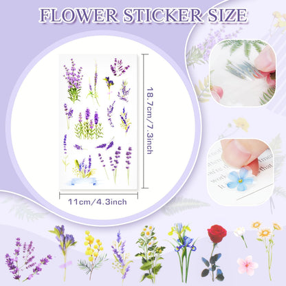 160Pcs Natural Flower Stickers for Scrapbooking,Self-Adhesive Transparent Flower Stickers Scrapbook Supplies Journaling Supplies for Adult Card Making Letters DIY Water Bottle Cards Decoration