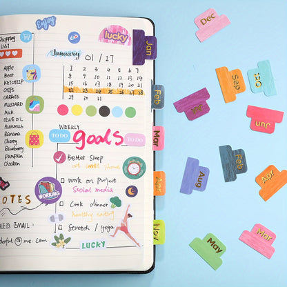 24pcs Colorful Metallic Monthly Planner Tabs - Adhesive Index Stickers for Office & Study Organization