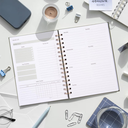 Undated Weekly and Monthly Planner Spiral Bound, Weekly Goals Notebook