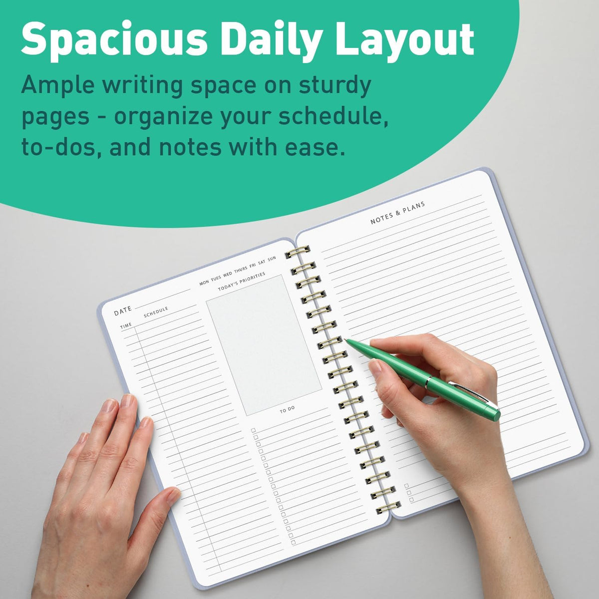 Sweetzer & Orange Daily Planner Notebook – Undated Two-Page Daily Layout with Hourly Schedule, To-Do List, Priorities, and Notes – 6.5" x 9.5" Spiral Bound Productivity Organizer – 160 Pages