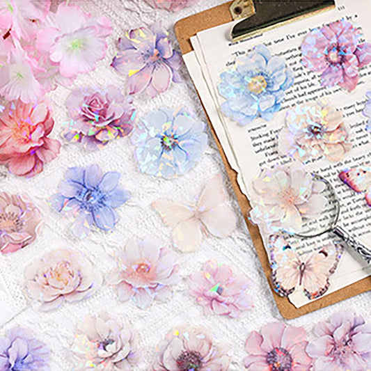 Doraking 60 Pieces Glitter Shiny Flower Stickers for Journaling Art Crafts