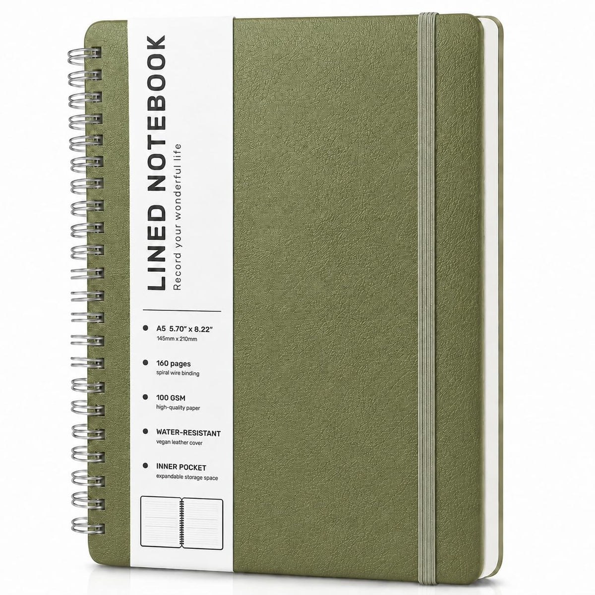Lined Spiral Notebook for Women, A5 College Ruled Leather Spiral Journals