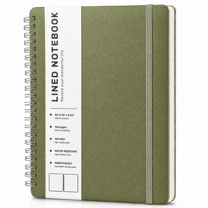 Lined Spiral Notebook for Women, A5 College Ruled Leather Spiral Journals