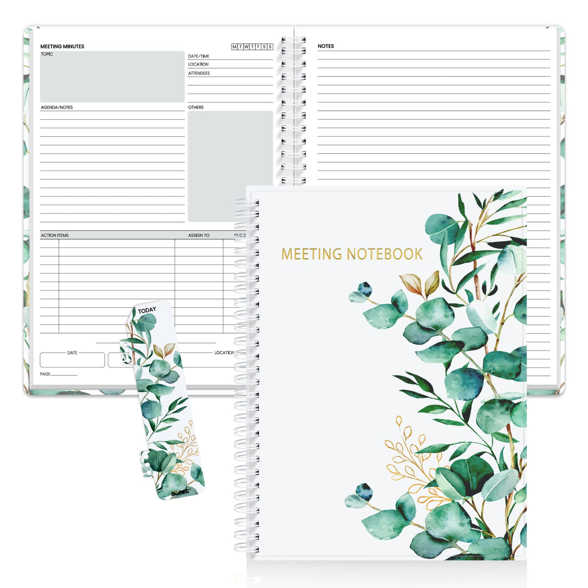 SUNEE Half Meeting Half Note - 7.5"x10" Professional Notebooks for Work - 160 Pages, B5 Size Project Planner, Spiral Meeting Agenda/Minutes Organizer for Women Men, Note Taking, Office & Business