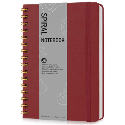 Lined Spiral Journal Notebook, A5 Hardcover Spiral Journals for Women Men, 150 Numbered Pages Spiral Bound Notebook, 100 GSM College Ruled Notebooks for Work, Note Taking 5.75" x 8.38", Olive Green