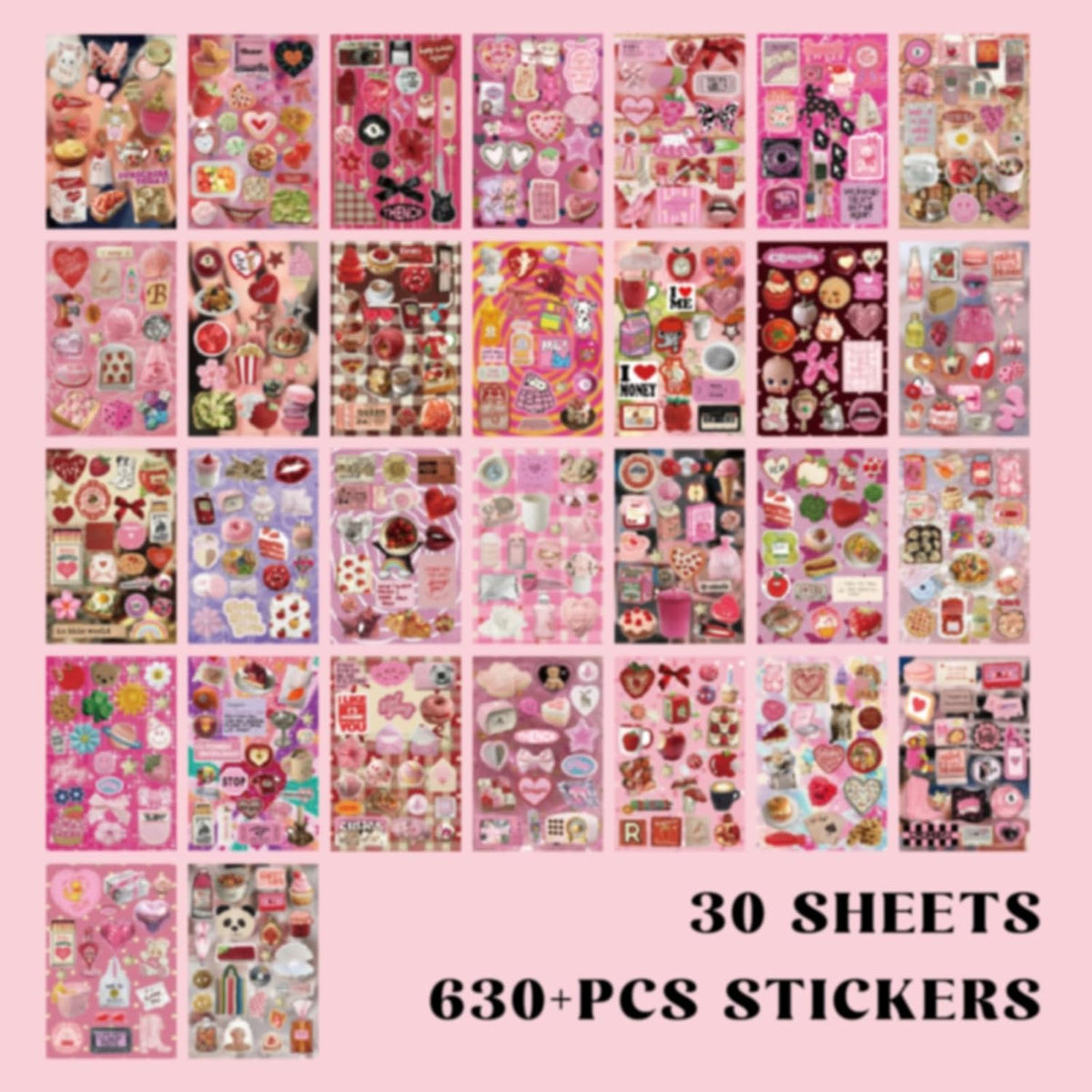 PRSTINCOL Sweetheart Vintage Style Sticker Book, 30 Pages of Aesthetic Stickers for Journaling Adults, Cute Retro Floral and Love Ephemera, 8.3 by 5.5 Inches, Over 550 Pieces