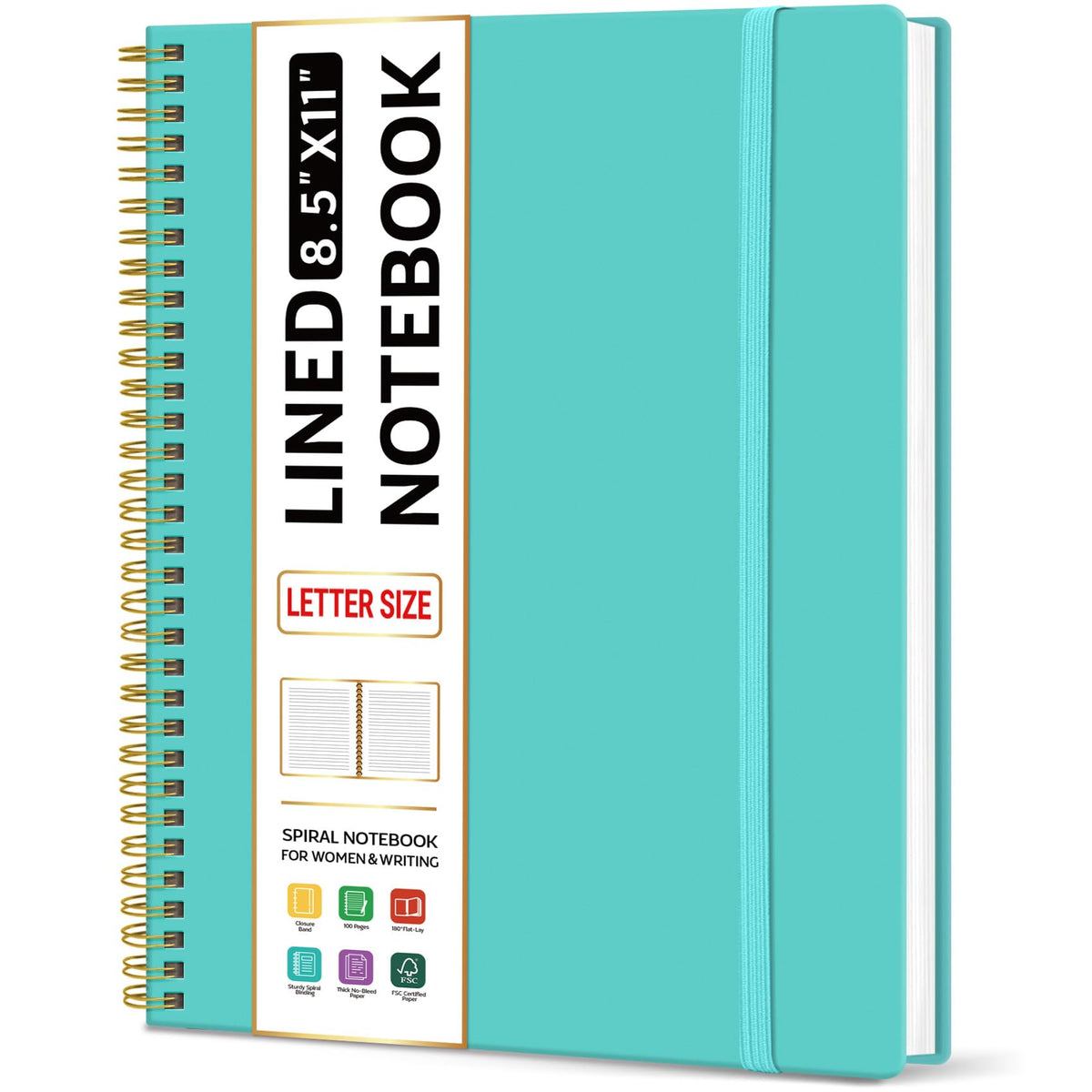 Taja Large Spiral Lined Notebook for Work, Journal for Women & Men