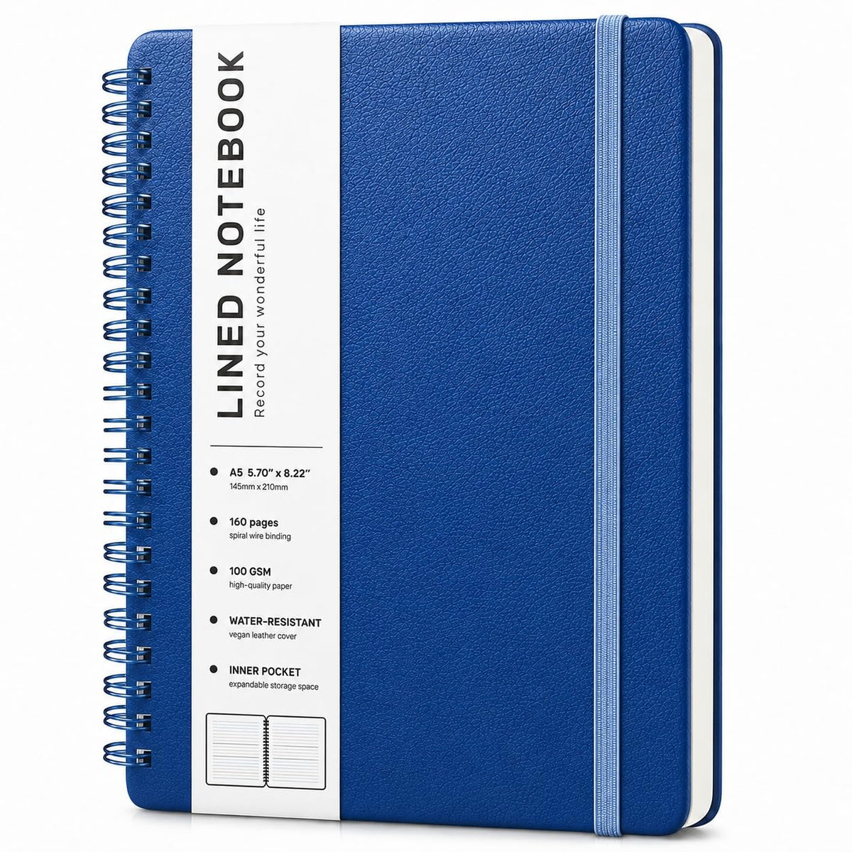 Lined Spiral Notebook for Women, A5 College Ruled Leather Spiral Journals