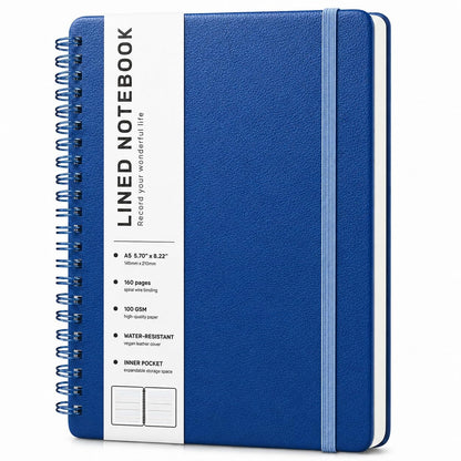 Lined Spiral Notebook for Women, A5 College Ruled Leather Spiral Journals