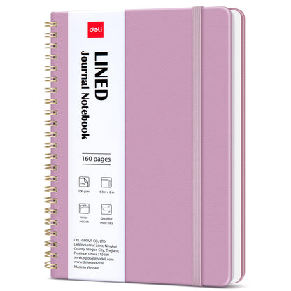 deli Pink Lined Spiral Journal Notebook, 160 Pages, A5 (5.5"x8") Hardcover Writing Notebook, College Ruled Spiral Bound Journal for Women & Men - Perfect for Work, School, Office & Note Taking