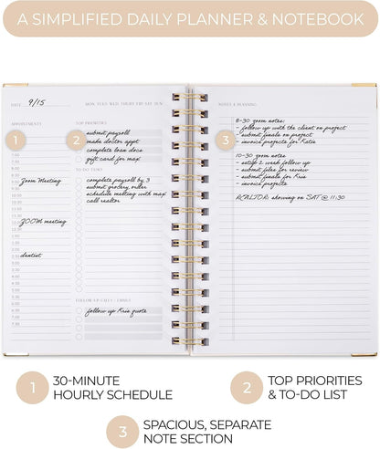 ZICOTO Aesthetic Daily Planner And Spiral Notebook With Hourly Schedule